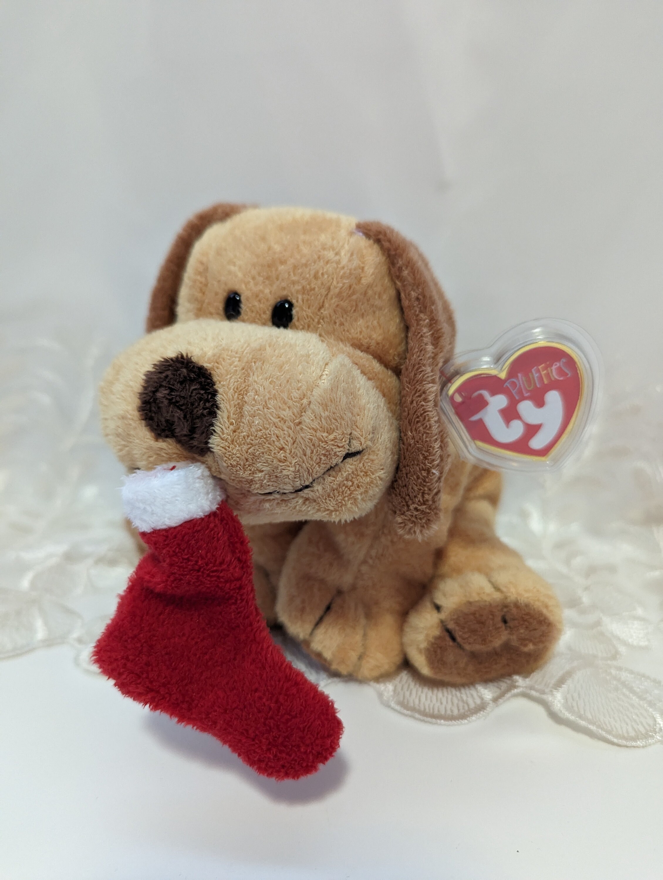 Ty Pluffies - Goodies The Dog With Christmas Stocking (8in)  Vintage plush toy.