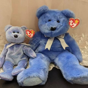 Clubby II The Light Blue Bear - Ty Beanie Baby + Beanie Buddy Lot - Near Mint Vintage  Plush Toys (Sold As Pair)