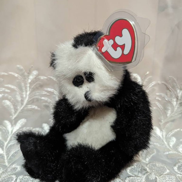 TY Attic Treasure Collection - Checkers The Panda Bear-   Vintage  Plush Toy (8in)