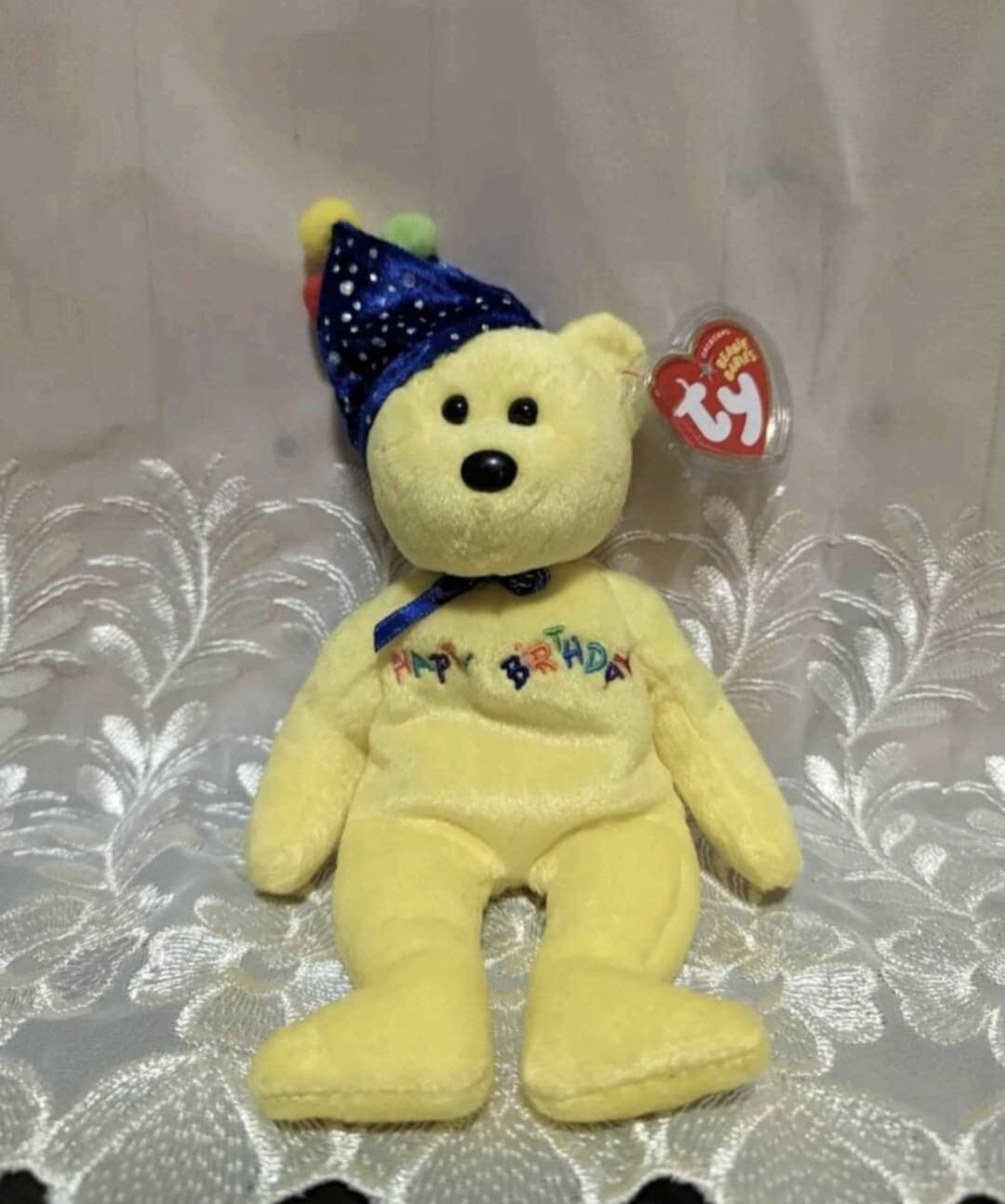Ty Beanie Baby Yellow Happy Birthday Bear With Crown 9in Etsy