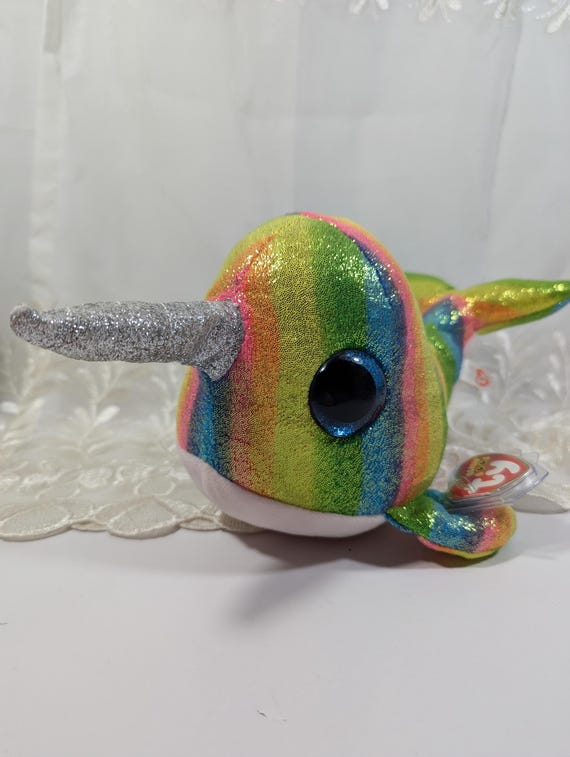 Ty Beanie Boo Nori the Rainbow Narwhal (10in) Scuffed Eyes