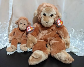 Ty Bongo The Monkey Beanie Baby + Beanie Buddy lot - Mint  Vintage Plush Toys (sold as set)