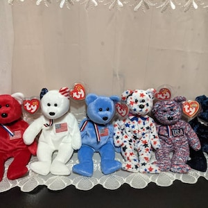 Ty Beanie Babies United States bears - choose from America (white), America (blue), America (red), USA, Red White & Blue - Vintage