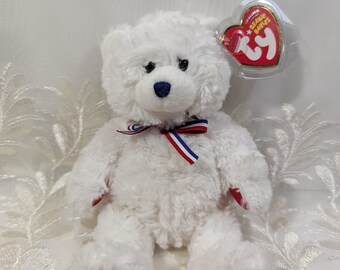 Ty Beanie Baby - Tío Sam El Oso Blanco (7 pulgadas) Nariz Azul