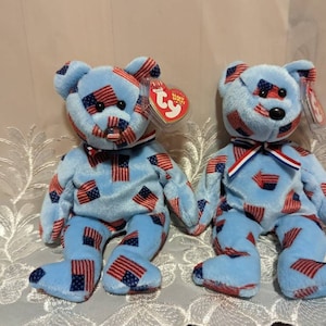 Ty Beanie Babies - Union The Bear - Choose From Black Nose Or Flag Nose Version - USA Exclusive, Mint  Plush Toy (9in)