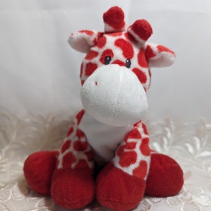 Ty Pluffies - Kisser the red and white giraffe (10in) No Hang Tag, Non-mint Tush Tag