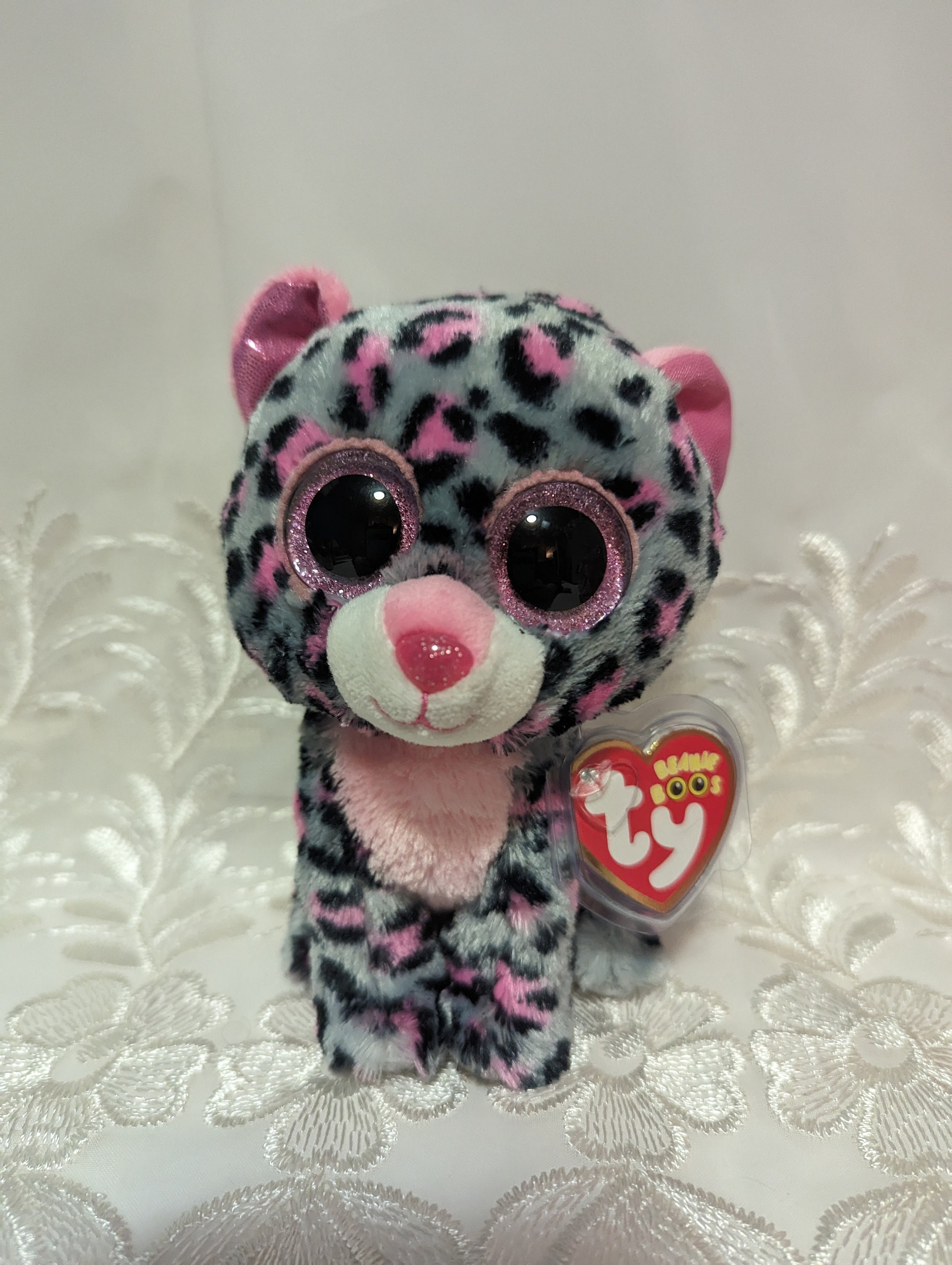 Ty Beanie Boo Tasha the Gray and Pink Leopard 6in Etsy UK