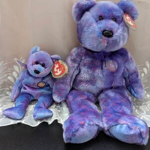 Clubby IV The Purple Blue Bear Ty Beanie Baby + Beanie Buddy Lot Of 2 - Mint Vintage  Plush Toys  (Sold As Set)