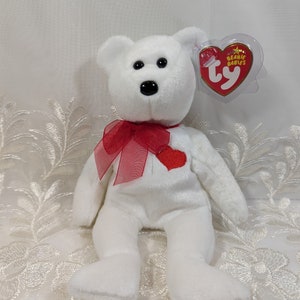 Ty Beanie Baby「カサノバ」胸にハートマークのある白いクマ（8.5