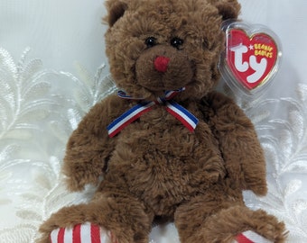 Ty Beanie Baby - Oncle Sam l'ours brun (7 pouces) nez rouge