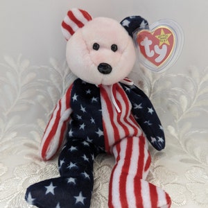 Ty Beanie Baby - Spangle The USA Bear Pink Face Version (8.5in)