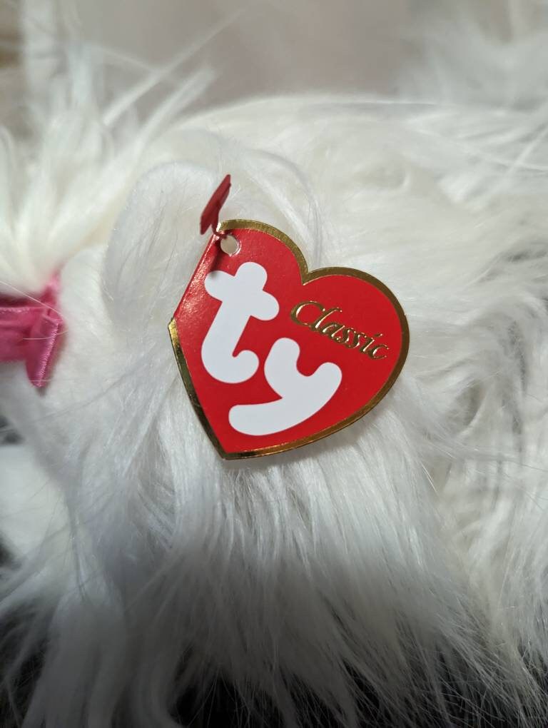 Ty クラシックコレクション - 白とグレーのふわふわ犬 フーフィー