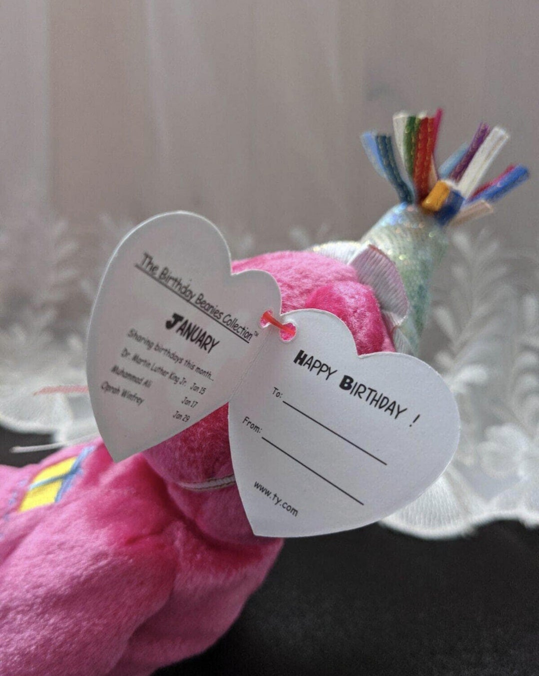 Ty Beanie Baby January the Pink Birthday Bear With Party Hat 9in Etsy