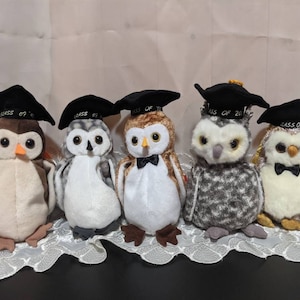 Ty Beanie Babies Vintage Graduation Owls. Choose from Wise (1998), Wiser (1999), Wisest (2000), Smart (2001) and Smarter (2002)