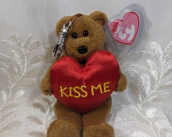 Ty Valenteenie Beanie - Kiss Me The Bear (5in) Metal Keychain Clip