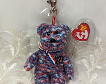 Ty Beanie Baby Clip - USA the Bear (5in) Metal Keychain Clip