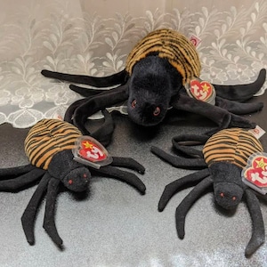 Ty Spinner The Spider - Beanie Baby + Beanie Buddy Lot -  Vintage Rare Original Plush Toys (Sold As Set)