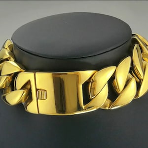 Gold Chunky 31mm heavy choker necklace, wide ID necklace, thick id choker , statement necklace, hip hop jewelry,  gift for her, gift for him