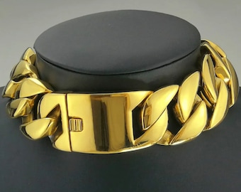 Collier ras de cou lourd en or massif de 31 mm, collier large, tour de cou épais, collier tendance, bijoux tendance, cadeau pour elle, cadeau pour lui,