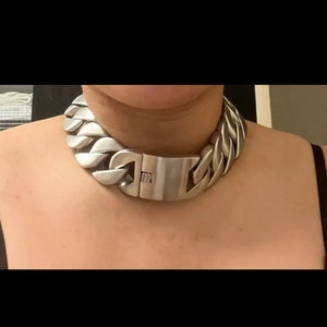 31 mm, Silver Chunky heavy choker necklace, matte, , trendy unisex statement id necklace, hip hop jewelry, gift for her, gift for him