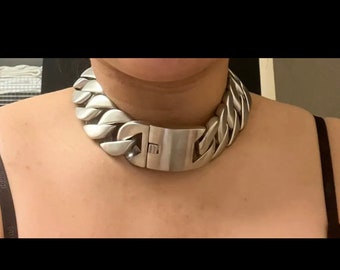 Silver Chunky heavy choker necklace, trendy, non tarnish unisex statement necklace, fashion jewelry, gift for her, gift for him, mens