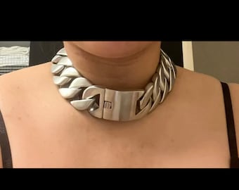 Silver Chunky heavy choker necklace, trendy, non tarnish unisex statement necklace, fashion jewelry, gift for her, gift for him, mens