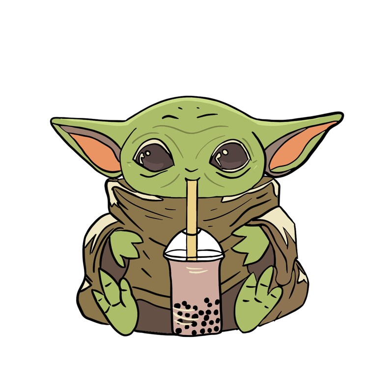 Baby Yoda Drinking Boba Etsy
