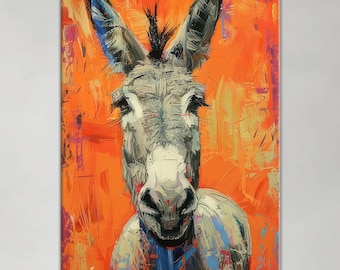 Grappig ezelportret: kleurrijke canvaskunst boerderijdieren
