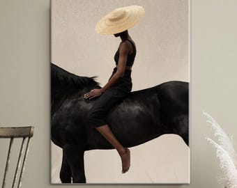 Woman Riding Horse Canvas Print: Modern Equestrian Wall Art