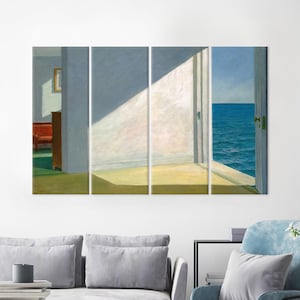 Multi-Panel-Meerblick Wandkunst - Minimalistischer Küstendruck mit offener Tür - moderne Ozeanlandschaft für Wohnzimmer