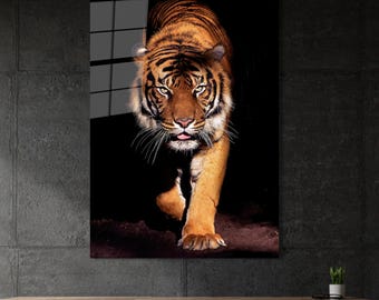 Arte murale su tela con tigre audace – Stampa di animali della giungla per soggiorno o ufficio – Grande decorazione safari – Opera d'arte con gatto selvatico su tela di cotone di alta qualità