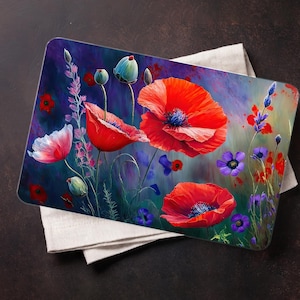 Poppy Flower Glass Cutting Board: Modern Kitchen Serving Board