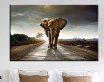 Elephant Walking On The Road, Elephant Canvas, Elephant Wall Art, Elephant Canvas, Elephant Wall Decor, Animal Wall Art, Elephant Poster,
