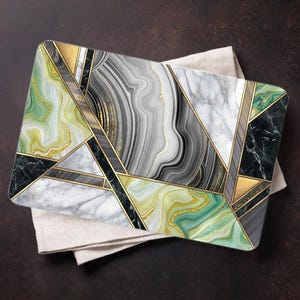 Green And Gray Marble Cutting Board, Modern Marble Chopping Board, Gray Marble Cutting Board, Modern Cutting Board, Modern Kitchenware,