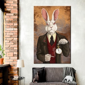 Mr. Rabbit Art Print, Alice in Wonderland, White Rabbit Print, Kids Room Animal Art, Cartoon Rabbit, Animal Print, Bunny Print, Alice Rabbit