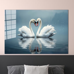 Animal Wall Decor, Printable Wall Art, Two Swans Wall Decor, Swans In Love Glass Decor, Water Tempered Glass, Baby Gift Personalized,
