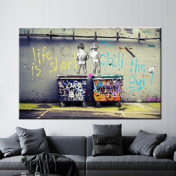 Banksy, La vie est courte, Canvas Street Art, Banksy Wall Art, Banksy Canvas, Banksy Artwork, Graffiti Wall Art, Graffiti Canvas Print,