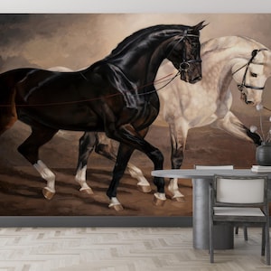 Horse Painting Wall Mural: Black and White Animal Art