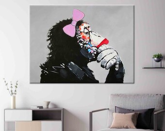 Lipsticked Monkey, Monkey Wall Art, Monkey Canvas, Gorilla Wall Art, Gorilla Canvas, Chimp Wall Art, Chimp Poster, Animal Wall Art,