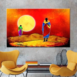 African Sunset Canvas, Asbrtact Desert Canvas, African Wall Art, African Canvas, Ethnic Wall Art, Ethnic Wall Decor, American Artwork,