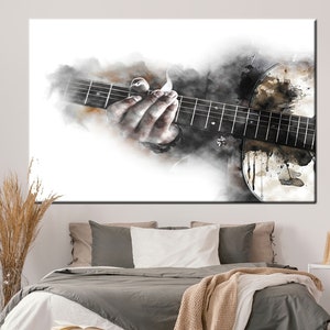 Póster de guitarra, arte mural de guitarra, impresión de guitarra, arte mural musical, impresión de instrumentos musicales, arte mural abstracto de guitarra, impresión de acuarela