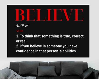 Believe Definition Printable Art, Believe Definition Quote Printable, Believe Quote Print, Believe Wall Art, Motivational Canvas, Believe