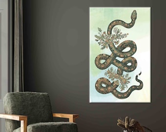 Snake Art, Snake Painting, Snake Wall Art, Snake Artwork, Snake Illustration Print, Snake Canvas, Floral Snake Canvas, Animal Wall Art,