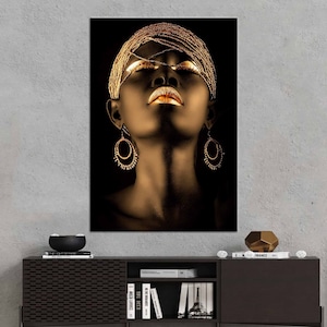 Gold African Woman, African Wall Art, Gold Print, Woman Wall Art, Gold Lip Woman Canvas, African Woman Canvas, Black Woman Canvas, Woman Art