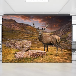 Schöne Hirsch Wand Poster, Berg Wand Papier, Geschenk für Haus, Horn Wand Aufkleber, Tier Wandbild, geschichtetes Papier Kunst,