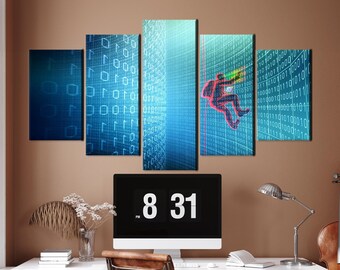 Matrix Code Canvas Art: Cyberpunk Office Wall Decor