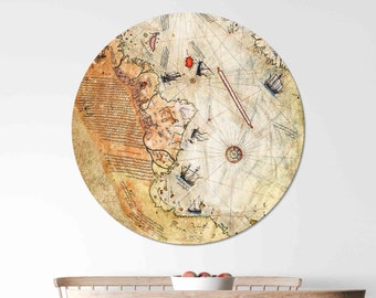 Arte de pared de moda, mapa de Piri Reis, regalo de arte de vidrio, decoración de pared de arte de vidrio, arte de vidrio personalizado, decoración de vidrio de mapa vintage, pared de vidrio de Piri Reis,