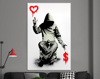 Love or Money Banksy Boy Canvas Wall Art/ Banksy Love Money