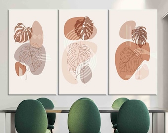 Boho Wall Art, Terracotta Wall Art, Botanical Leaf Poster, Minimalist Print, Botanical Abstract Art, Boho Tropical Print, Monstera Canvas