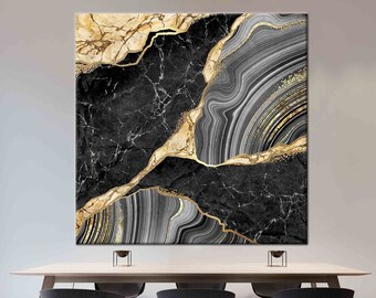 Gold Schwarz Marmor, Marmor Wandkunst, Marmor Leinwand, Marmor Wand-Dekor, Luxus Wandkunst, Mode Wandkunst, Gold Marmor Leinwand, Gold Druck,